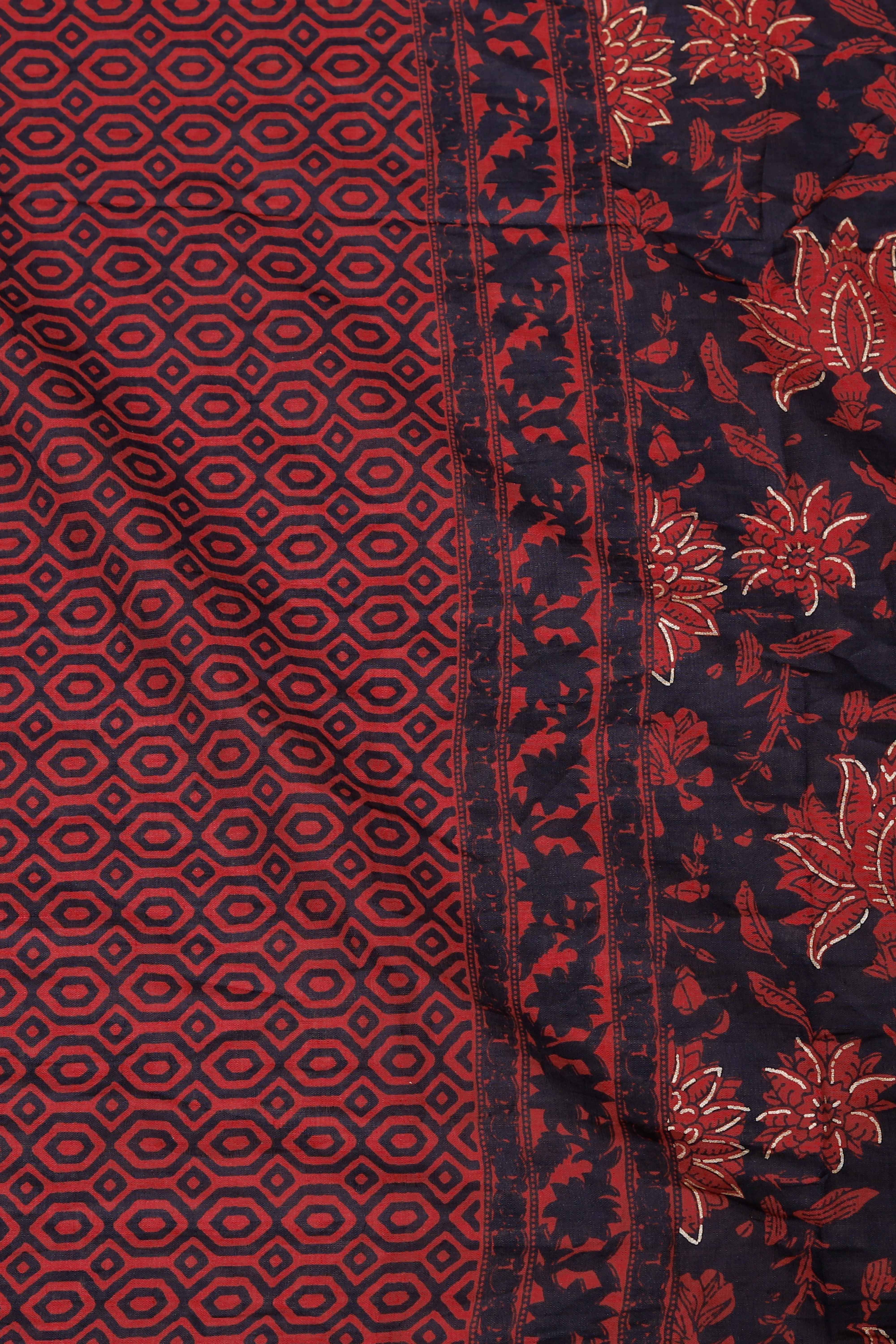 Maroon Floral Printed Cotton Anarkali Kurta with Dupatta